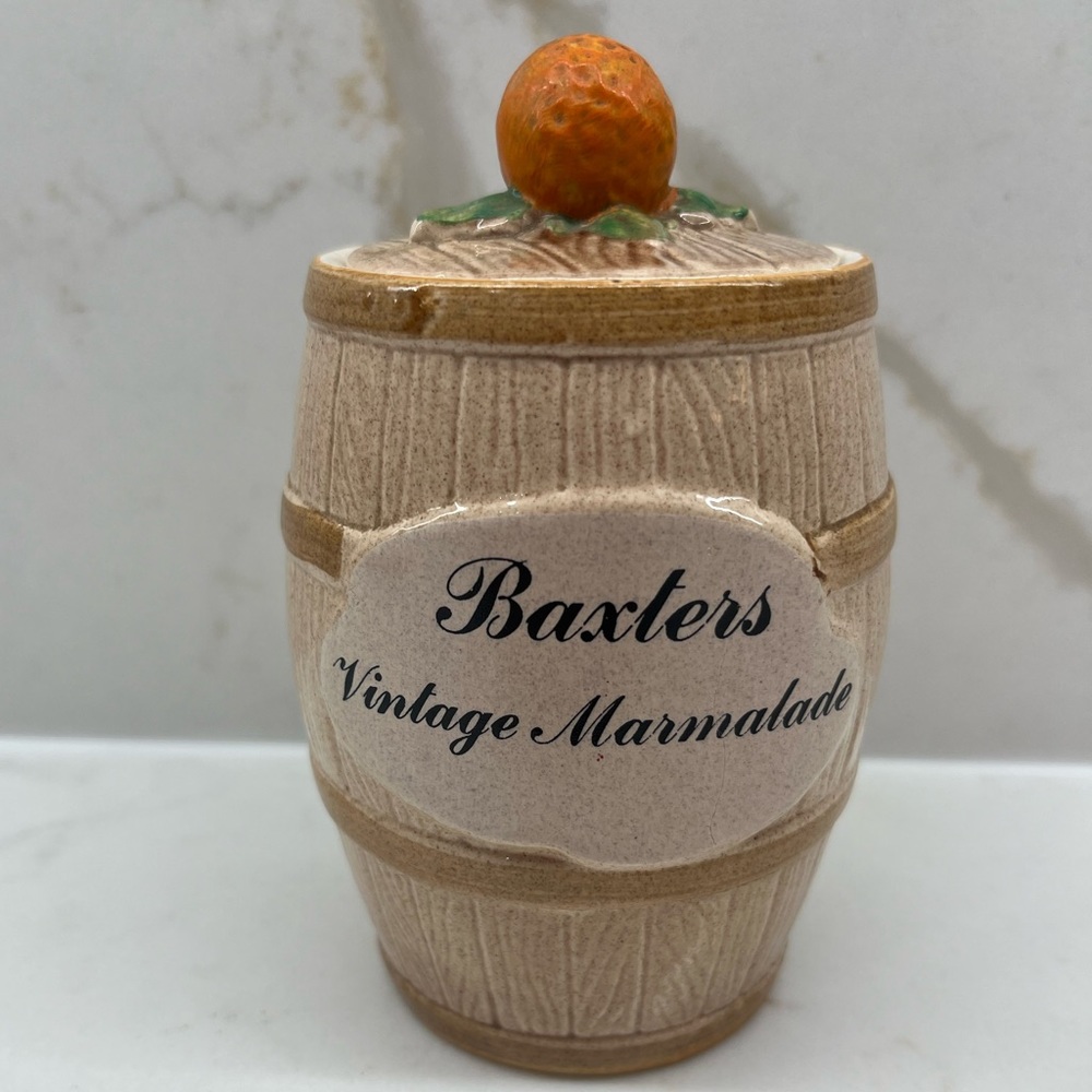 Baxter’s Vintage Marmalade Barrel Jar GovenCroft Pottery Orange Lid